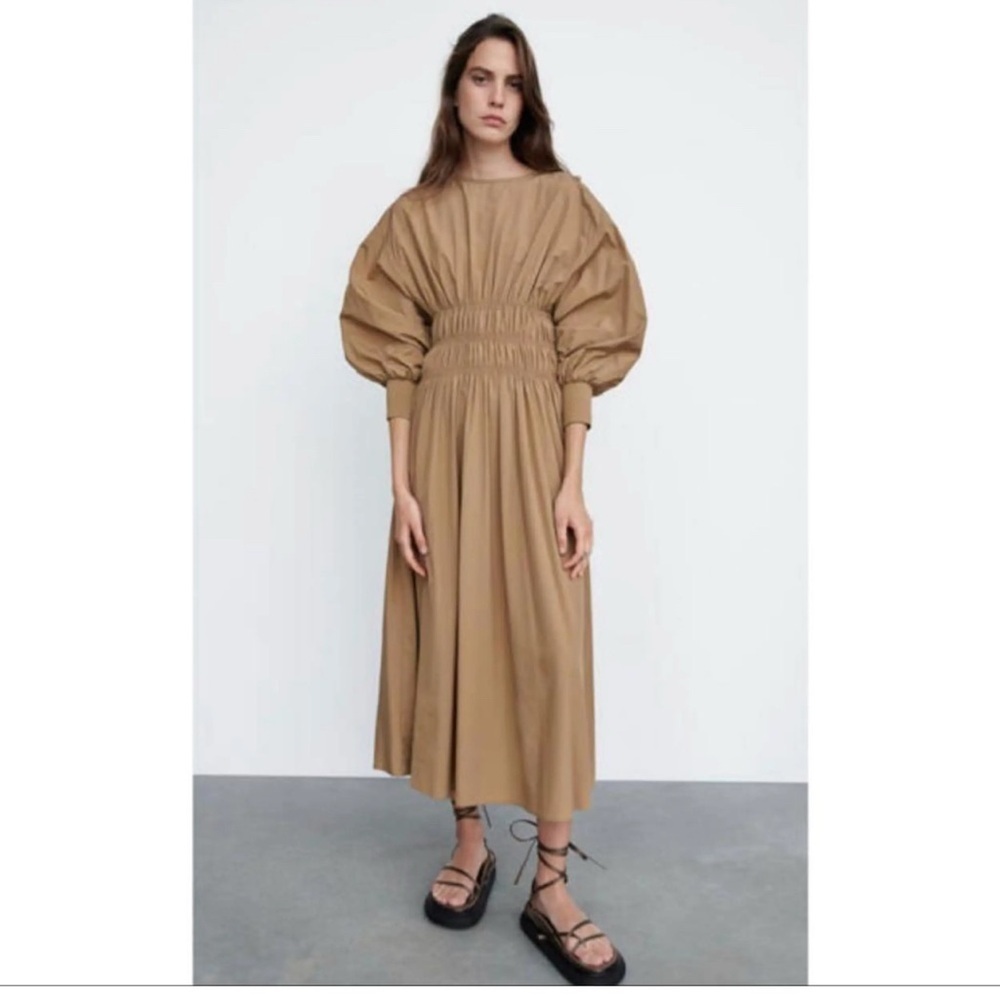 Zara Elegant Tan Midi Dress